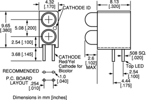 dialight corporation - 553-0744f - 发光二极管 pcb 3mm 黄/绿